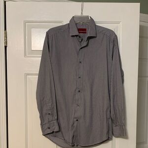 Alfani Men's Pinstripe Dress Shirt - Black and White Vertical stripe